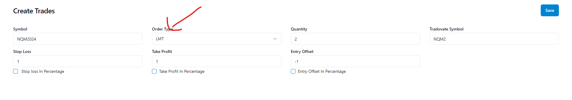 Order Type from Tradingview to Rithmic