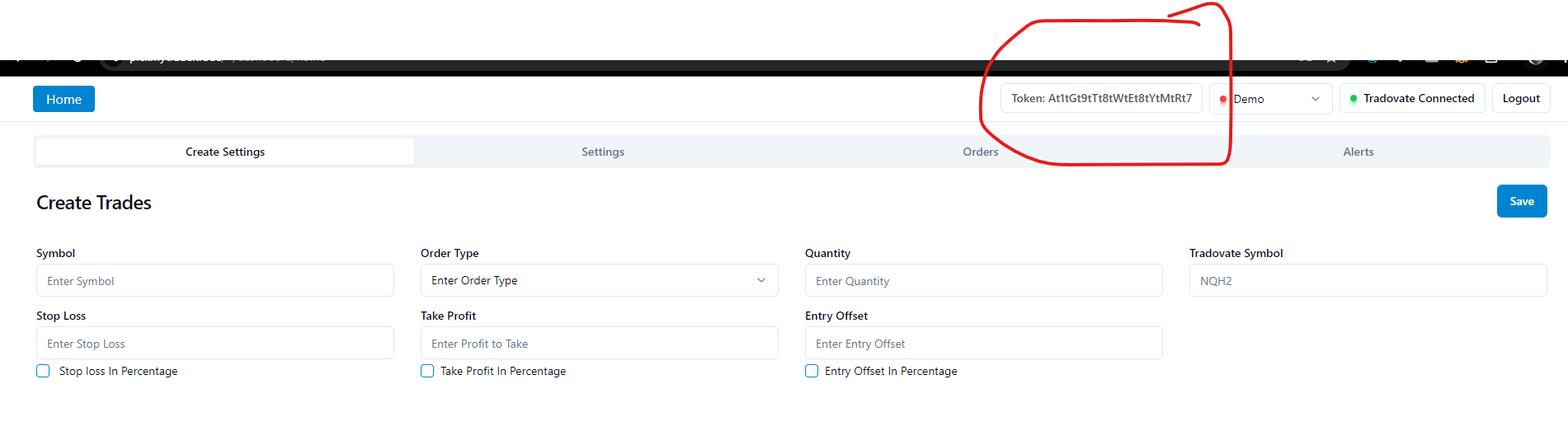 Tradingview to Rithmic automation token