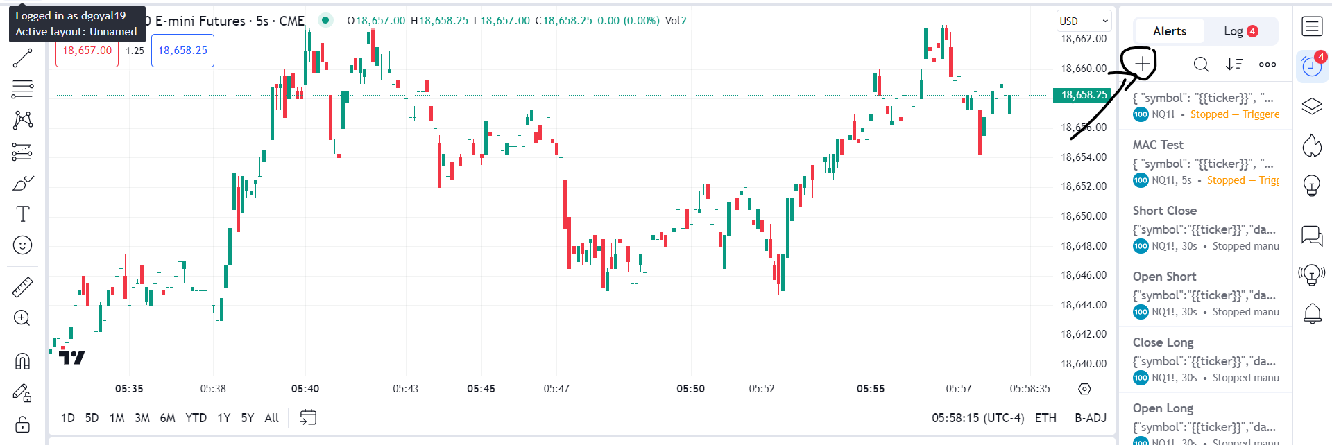 Create Alert for TradingView to Rithmic