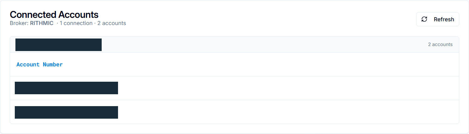 Actual one-connection, two-account list; private identifiers redacted