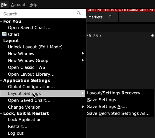 File menu showing Layout Settings Recovery and Save Settings As