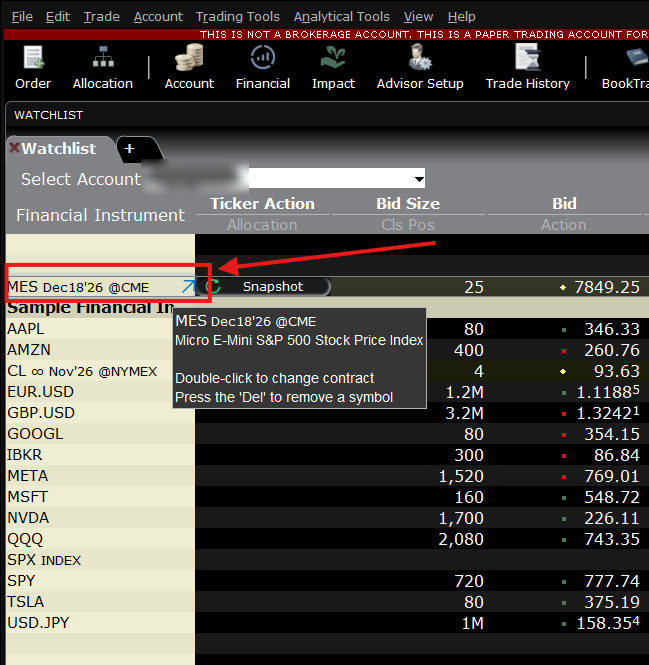 Add the symbol in the Classic TWS watchlist; hovering over it shows the contract month and the full product name.