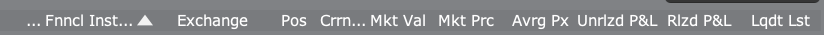 Portfolio columns including position, market value, average price, unrealized and realized P&L