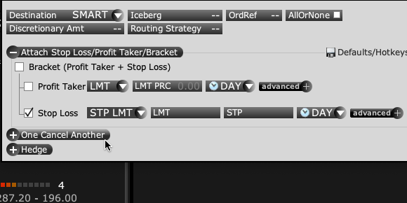 Unsent stop-limit draft with separate LMT and STP fields